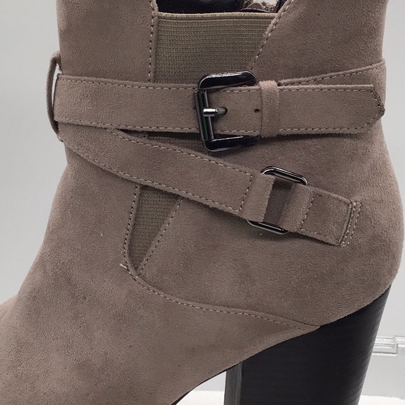 London Rag Taupe Peep Toe Buckle Heeled Ankle Boot - Picture 6 of 10